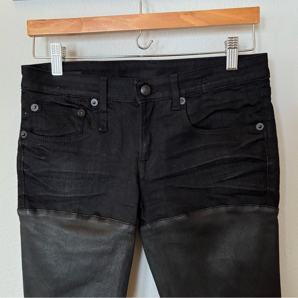 R13 Black denim leather pants, 27 - Picture 3 of 10